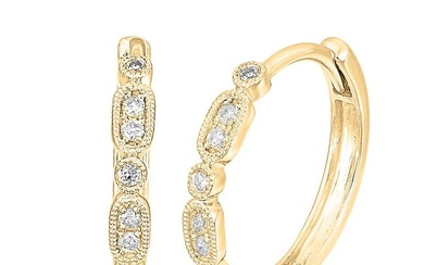 14K Yellow Gold 1/10 Ct.Tw. Diamond Stackable Hoop Earrings