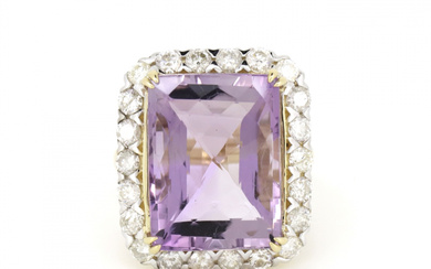 14K Yellow Gold, 20.36ct Amethyst and Diamond, Cocktail Ring. The...