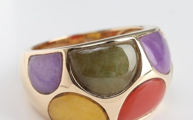 14K Yellow Gold & Multi-Colored Jade Inlay Ring