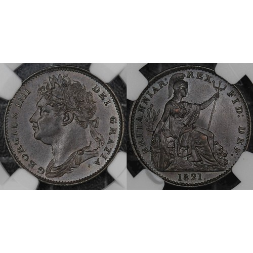 1821 Farthing, NGC MS62BN, George IV. Obv. laureate bust, Re...
