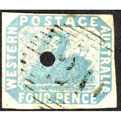 1854 4d BLUE IMPERF USED GROUP, three cut square four margin...