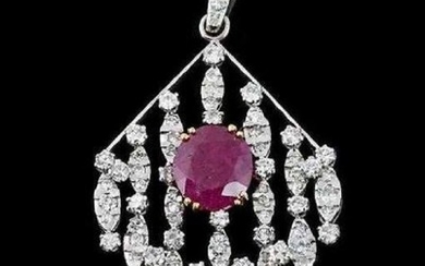 18KT WHITE GOLD DIAMOND AND RUBY PENDANT