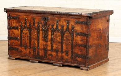 18TH C. CONTINENTAL LIFT LID TRUNK IRON STRAPWORK