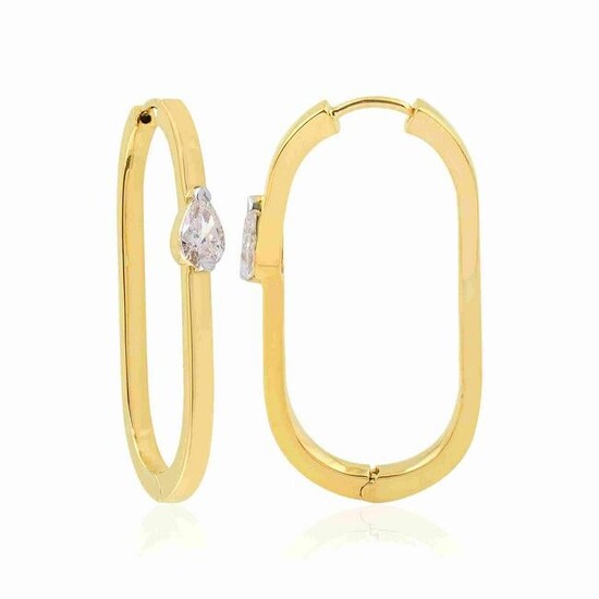 18k Yellow Gold Hoop Earrings HI/SI Diamond Jewelry