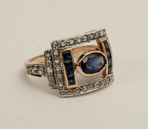 18k diamond and blue sapphire ring