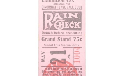 1910 Cincinnati Reds Baseball Ticket Stub
