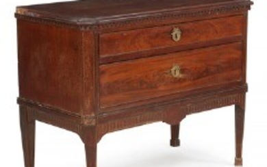 1918/114 - A low Danish Louis XVI mahogany chest ofdrawers. Ca. 1780. H. 70 cm. W. 90 cm. D. 45 cm.