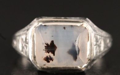 1930s Deco 18K Dendritic Agate Ring