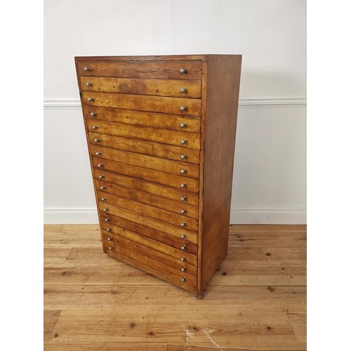 1950s pine bank of specimen drawers {128 cm H x 75 cm W x 45...