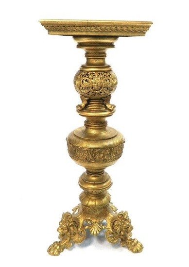 19th C. Chinoiserie Hand Carved Gilt Wood Pedestal