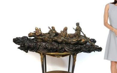 19th C. Monumental Chinese Carved Group of Figures/Boat