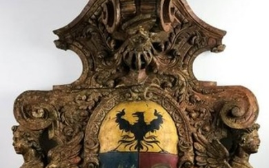 Antique 19th C Spanish Colonial Wood Coat Of Arms Crest