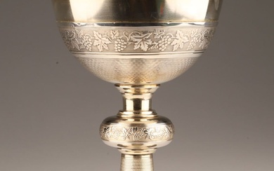 19th C Vermeil Sterling Chalice and Paten, Saints