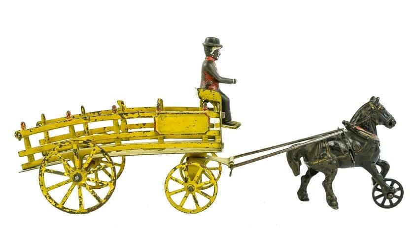 19th Cast Iron Toy Horse Drawn Wagon