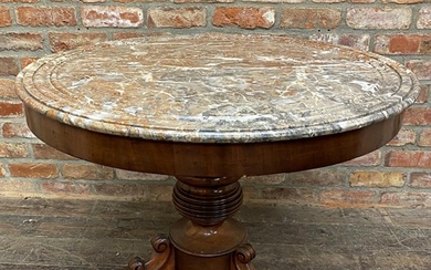 19th Century French fruit wood marble top gueridon table wit...