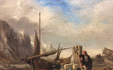 19th century oil on panel coastal scene