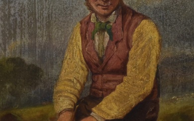 19th/20th Century American School, oil on board, A portrait of a lumber jack resting, displayed