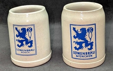 2 Vintage Stoneware Lowenbrau German Steins