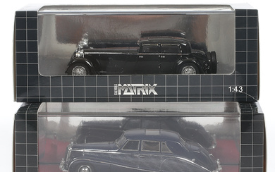2 model cars, metal/resin, Daimler Double Six, 1932 & Daimler DK400, 1954, Matrix Models, 1:43 scale.