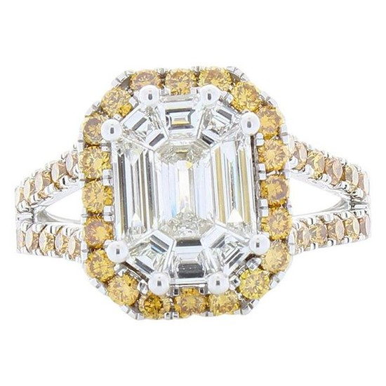 2.11 Carat Emerald Cut Diamond & Fancy Yellow Diamond