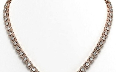 21.12 ctw Emerald Cut Diamond Micro Pave Necklace 18K Rose Gold
