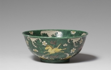 A biscuit horse-decorated bowl. Qing dynasty ...