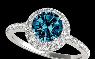 2.15 ctw SI Certified Fancy Blue Diamond Halo Ring 10k White Gold