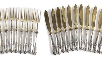 22 Vereinigte Silberwarenfabriken 800 Silver Handled Fruit Forks & knives c1900