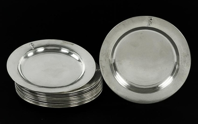 A Set of Twelve Kalo Sterling Silver Plates.