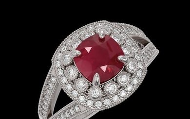 2.69 ctw Certified Ruby & Diamond Victorian Ring 14K White Gold