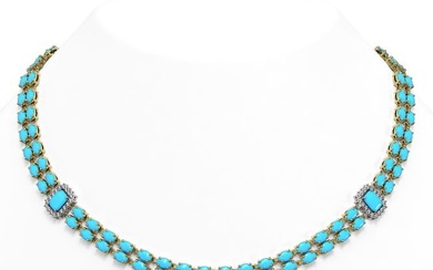 28.86 ctw Turquoise & Diamond Necklace 14K Yellow Gold