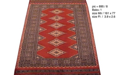 3 x 4 Red Wool & Silk Jaldar Bokhara Rug