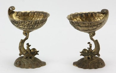 Pair of German Silver Vermeil Shell Form Compotes