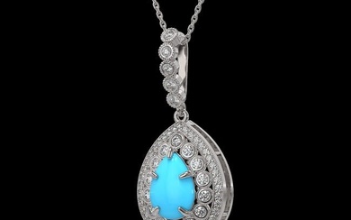 3.97 ctw Turquoise & Diamond Victorian Necklace 14K White Gold