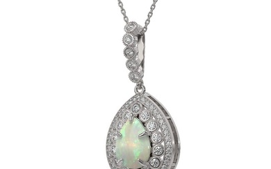 4.14 ctw Certified Opal & Diamond Victorian Necklace 14K White Gold