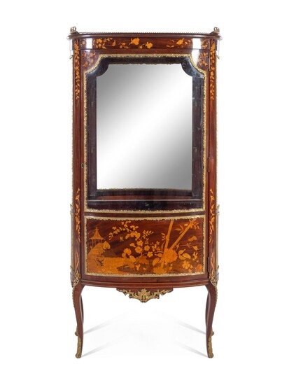 A Louis XV Style Gilt Metal Mounted Marquetry Vitrine