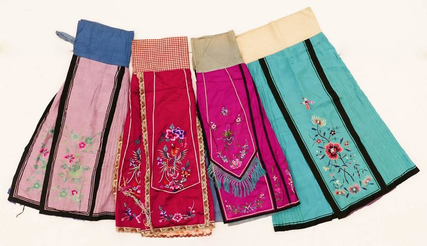 4pc Chinese Silk Embroidered Skirts 38''x50'' Each