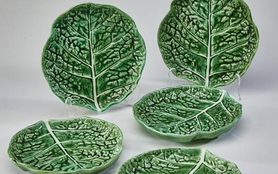 (5) Portuguese majolica cabbage leaf plates