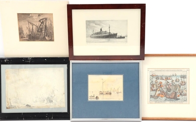 (-), 5 various wall decorations with maritime scenes...