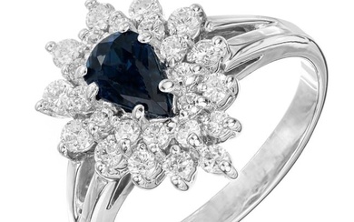 .50 Carat Blue Sapphire Diamond White Gold Halo Ring