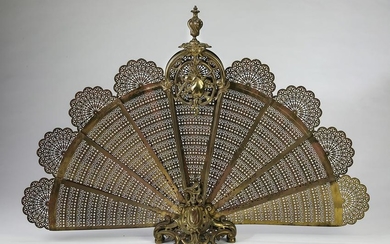 Continental Rococo style brass fan fireplace screen