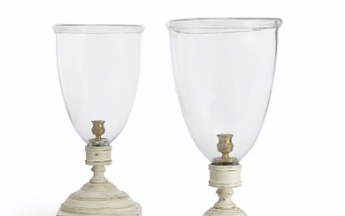A PAIR OF WHITE-PAINTED AND GLASS PHOTOPHORES, 20TH CENTURY