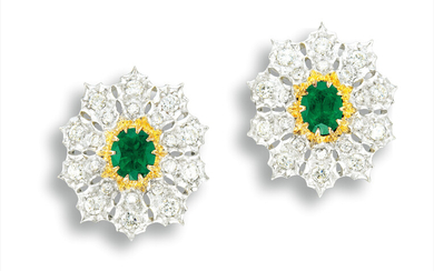 Buccellati, A Pair of Emerald & Diamond Earclips, Buccellati