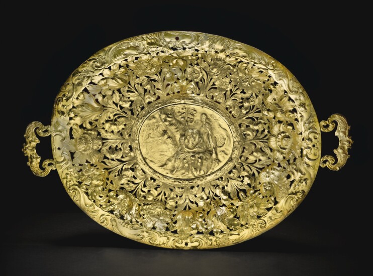 A Charles II silver-gilt two-handled dish, maker's mark WW, a fleur de lys between two pellets below, attributed to William Wakefield, London, 1668