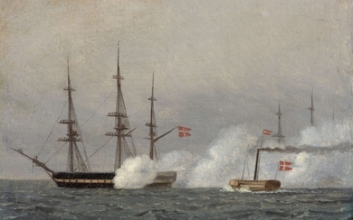 Christoffer Wilhelm ECKERSBERG Bläkrog, Aabenraa, 1783 - Copenhague, 1853 Christian VIII à bord de son bateau à vapeur "Ægir" regardant les man?uvres des navires de guerre du 2 mai 1843