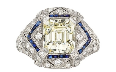 55214: Art Deco Diamond, Synthetic Sapphire, Platinum R