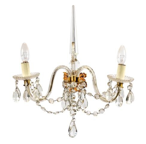 Two sets of four cut, moulded and blown glass twin branch wall lights