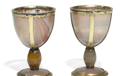 A pair of miniature silver-gilt mounted agate goblets, possibly Italian, circa 1700