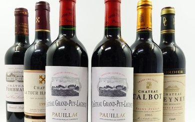 6 bouteilles 2 bts : CHÂTEAU GRAND PUY LACOSTE 1996 5è GC Pauilhac (étiquettes léger...