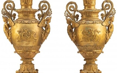 61014: A Pair of Napoleon III-Style Gilt Bronze Urn-For